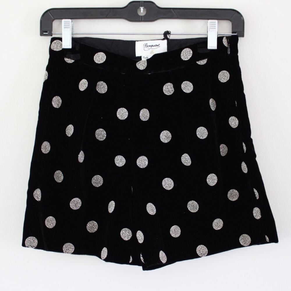 NWT Bonpoint Couture Black Velvet Shorts Golden Metallic Polka Dots 12